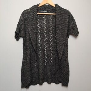Smartset Open-Front, Short Sleeve Cardigan Dark Gray Medium